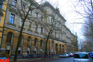 Gebäude in Straße, parende Autos.