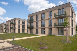 Außenansicht der übergebenen Mehrfamilienhäuser in der Parkstadt Leipzig. Foto: Eric Kemnitz