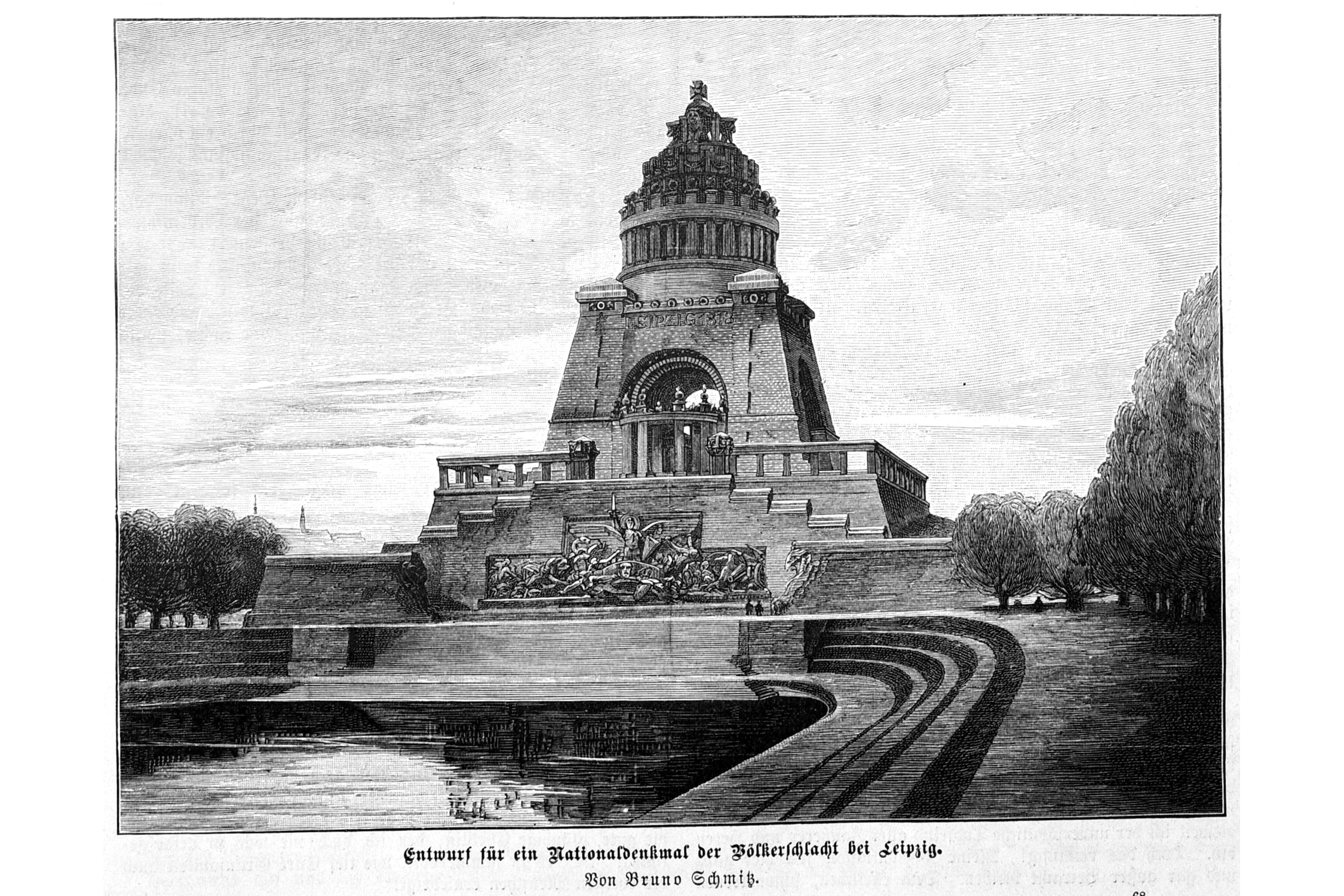 Vom Herausgeber und verantwortlichen Redakteur der „Gartenlaube“ Adolf Kröner favorisiert, erscheint – neben einer detaillierten Beschreibung im Heft – bereits auf dem Titelblatt des Heftes 30/1897 des Familienblattes dieser Entwurf (Wikisource, gemeinfrei).